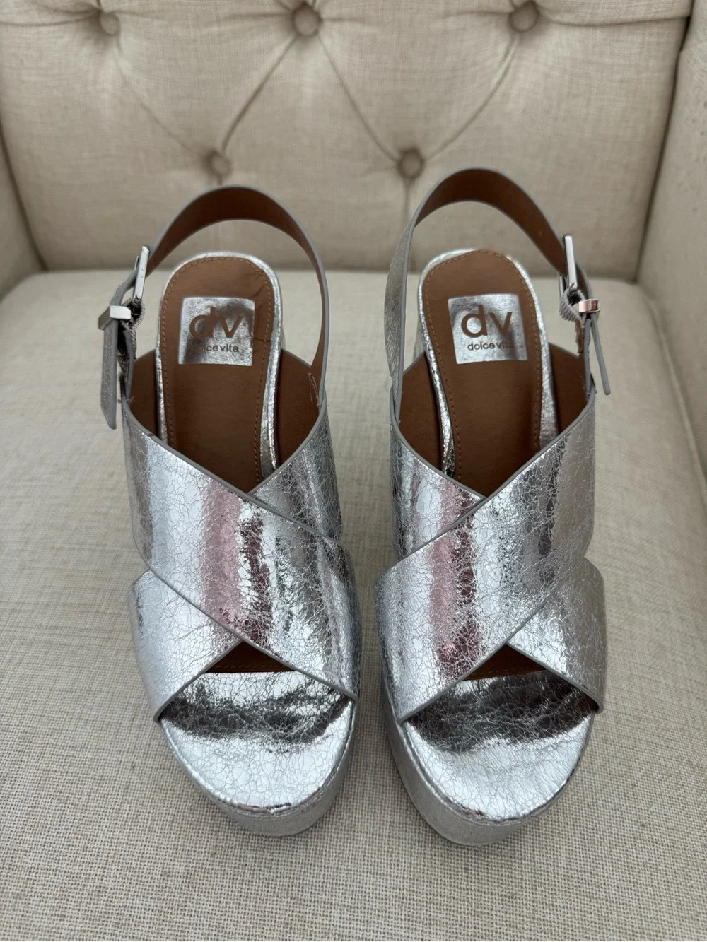 Dolce Vita Silver Platform Heels